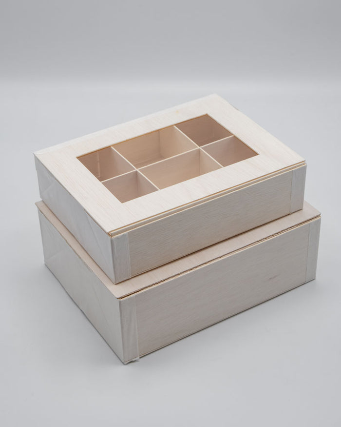 8"x11"x3" Vento Balsa Wood Collapsible Box with Attached Window Lid and 3 Dividers