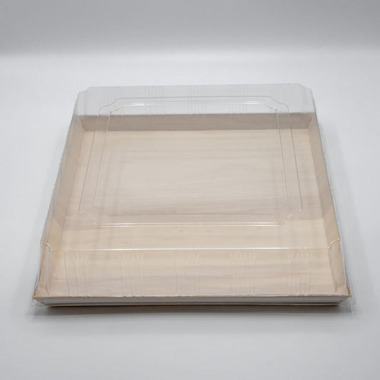 14"x14" Extra Large Balsa Wood Tray with Clear PET Lid