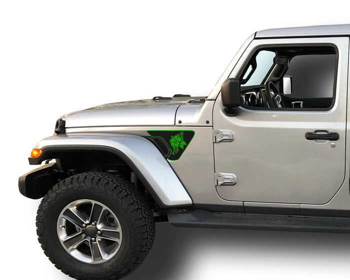 2 Color Hibiscus 2 Fender Vent Inlays Fits: 2018 & up Jeep Wrangler JL JT Sport MOAB Sahara Altitude Rubicon