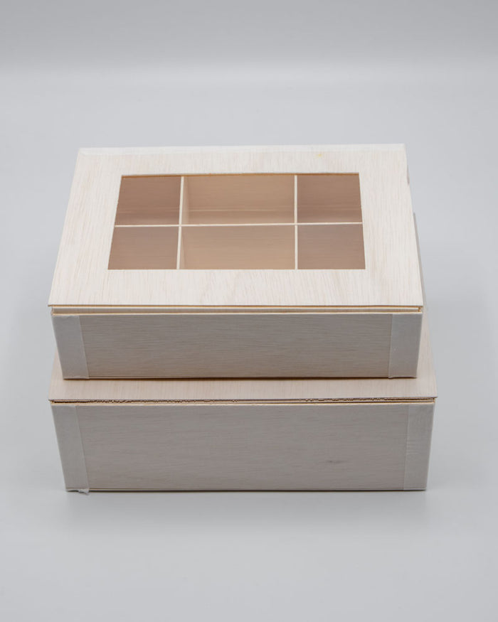 8"x11"x3" Vento Balsa Wood Collapsible Box with Attached Window Lid and 3 Dividers