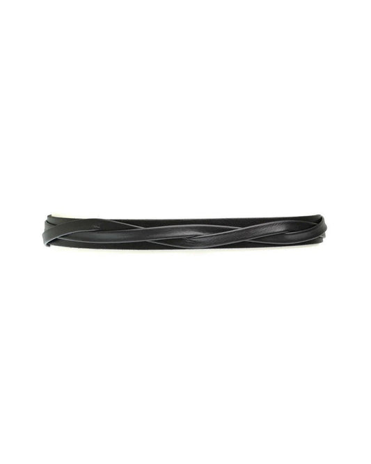 The ADA - SKINNY WRAP BELT by ADA, made from genuine Argentinian leather with a simple twisted design, is coiled into a circle on a plain white background.
