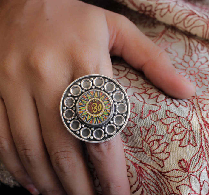 Adya Om Oxidised Ring