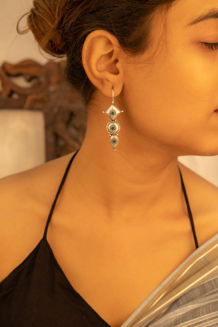 Adya Tri Motif Versatile Green Stone Earring