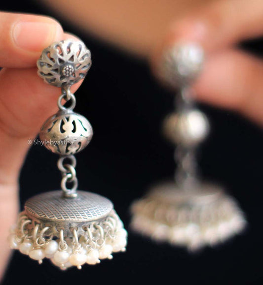 Anvaya Carved Pearl Drop Jhumka