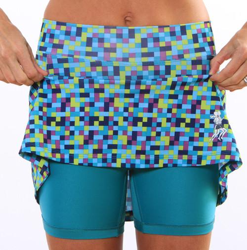 Blue Pixel Athletic Skirt Wide Waistband