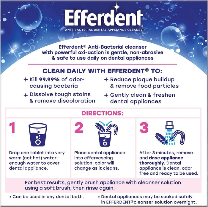 Efferdent Complete Clean Anti-Bacterial Dental Appliance Cleanser Tablets, Box of 44 - 81483201586-Box - LL Medico