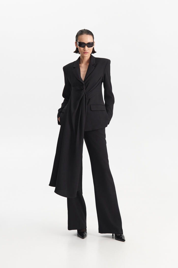 ELEH - BLACK DRESS PANTS by ELEH featuring a high-rise waist and wide-leg design, displayed against a plain white background.