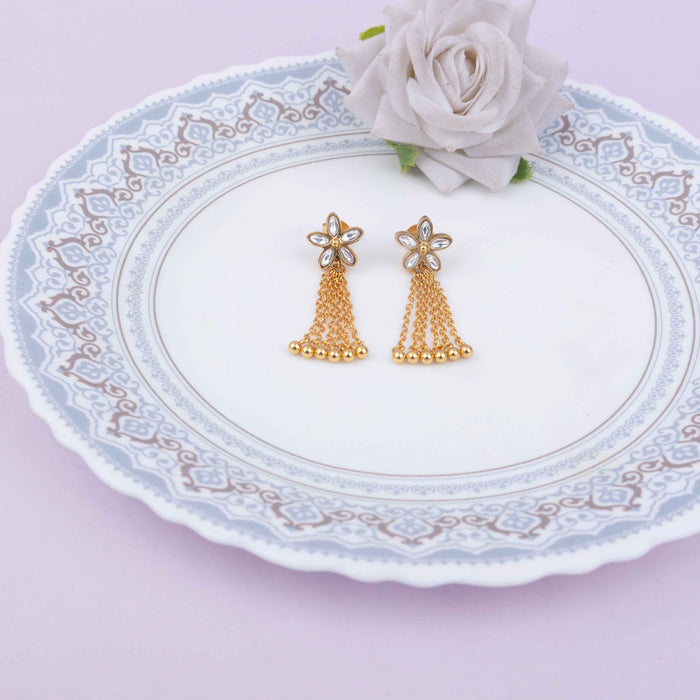 Essence Kundan Flower Chain Drop Gold Plated Earring