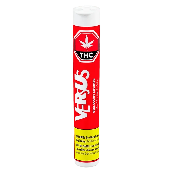 Girl Scout Cookies Pre Rolled 3 x 0.5 g package in a close-up shot with a cannabis leaf symbol on a black background.
