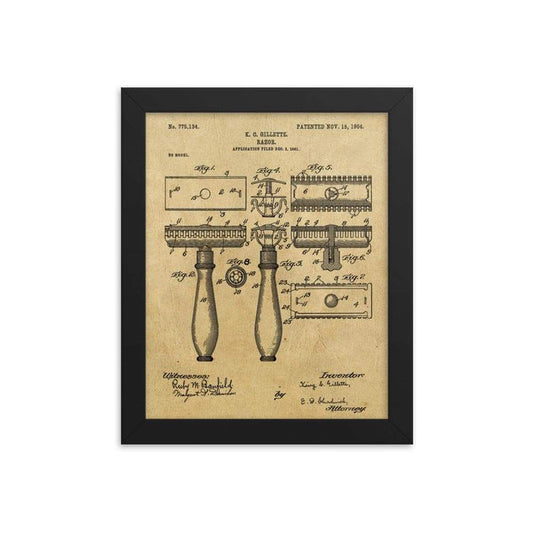 King C Gillette Patent Drawing 1904 Framed Print - Phoenix Artisan Accoutrements
