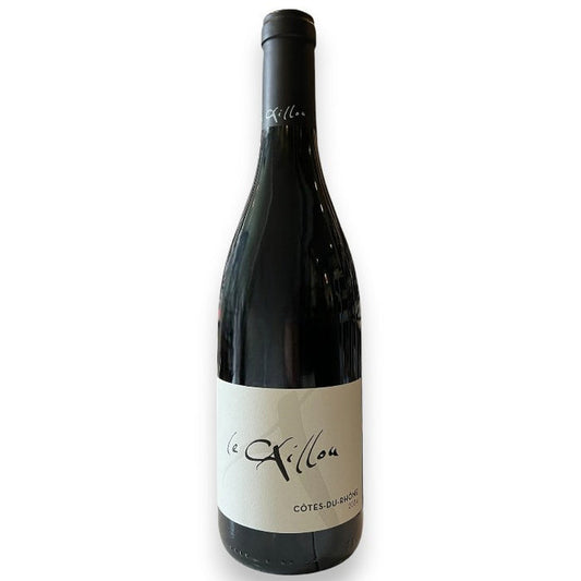 A dark glass wine bottle with a black cap and a white label reading “LE CLOS DU CAILLOU 'LE CAILLOU ROUGE' 2024” from WINE: KELLOGG SELECTIONS stands upright, presenting this classic Southern Rhône wine against a white background.
