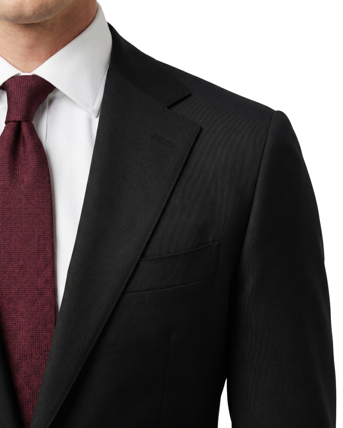 Mens Solid Black Slim Fit VBC Wool Prehemmed 2-Button Suit - The Suit Depot