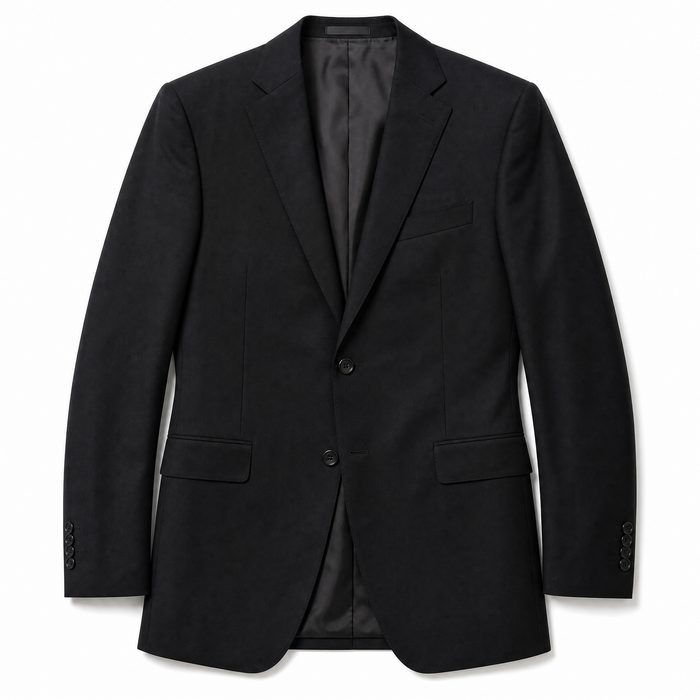 Mens Solid Black Slim Fit VBC Wool Prehemmed 2-Button Suit - The Suit Depot