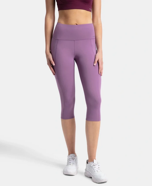 Microfiber Elastane Stretch Slim Fit Capri with Back Waistband Pocket - Chinese Violet