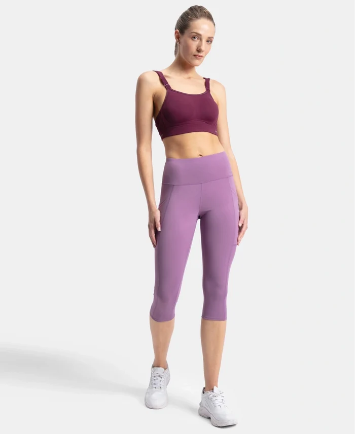 Microfiber Elastane Stretch Slim Fit Capri with Back Waistband Pocket - Chinese Violet