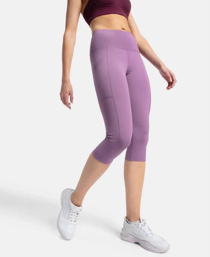 Microfiber Elastane Stretch Slim Fit Capri with Back Waistband Pocket - Chinese Violet