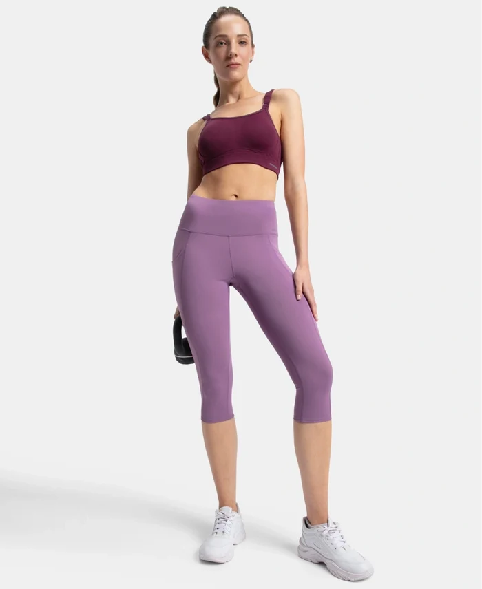 Microfiber Elastane Stretch Slim Fit Capri with Back Waistband Pocket - Chinese Violet