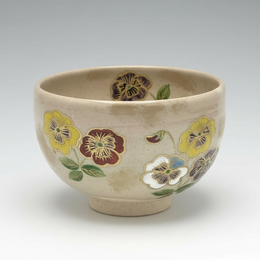 Nagomi: Kyo-yaki Matcha Bowl (京焼抹茶碗  Pansy / パンジー）