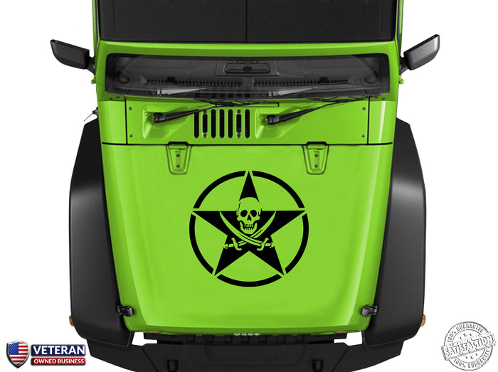 Oscar Mike Jolly Roger Star Hood Vinyl Decal 23" Fits: Jeep Wrangler TJ JK LJ