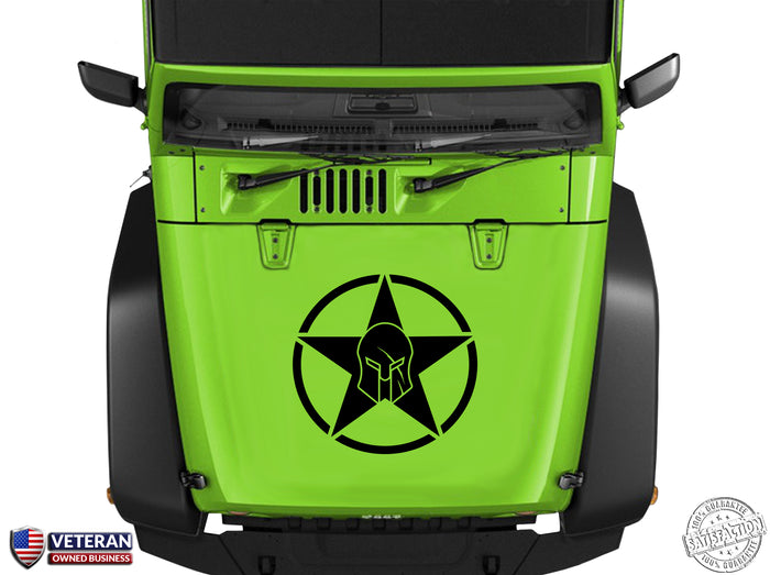 Oscar Mike Spartan Helmet Star Hood Vinyl Decal 23" Fits: Jeep Wrangler TJ JK LJ