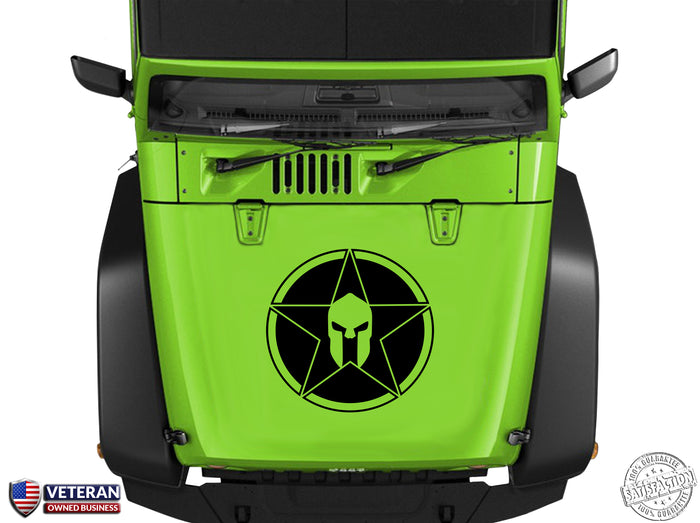 Oscar Mike Spartan Helmet Star Hood Vinyl Decal 23" Fits: Jeep Wrangler TJ JK LJ