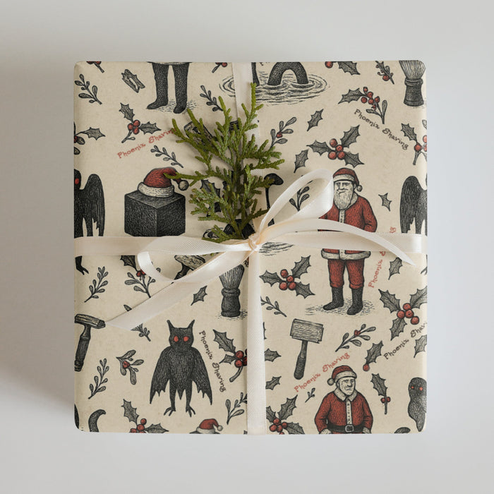 Phoenix Shaving "Cryptid Curious" Holiday Gift Wrap Paper! | Made In USA! | 3 Sheets - Phoenix Artisan Accoutrements