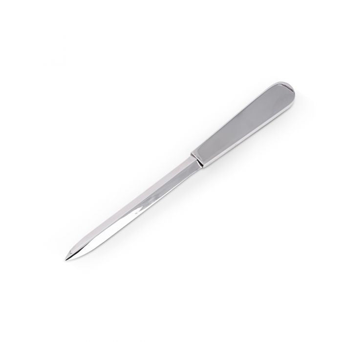 The BEYBERK INTERNATIONAL SILVER PLATED LETTER OPENER features a straight, pointed blade and a rectangular handle, presented against a white background.