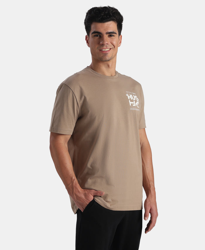 Super Combed Cotton Rich Graphic Printed Round Neck Half Sleeve T-Shirt - Desert Taupe