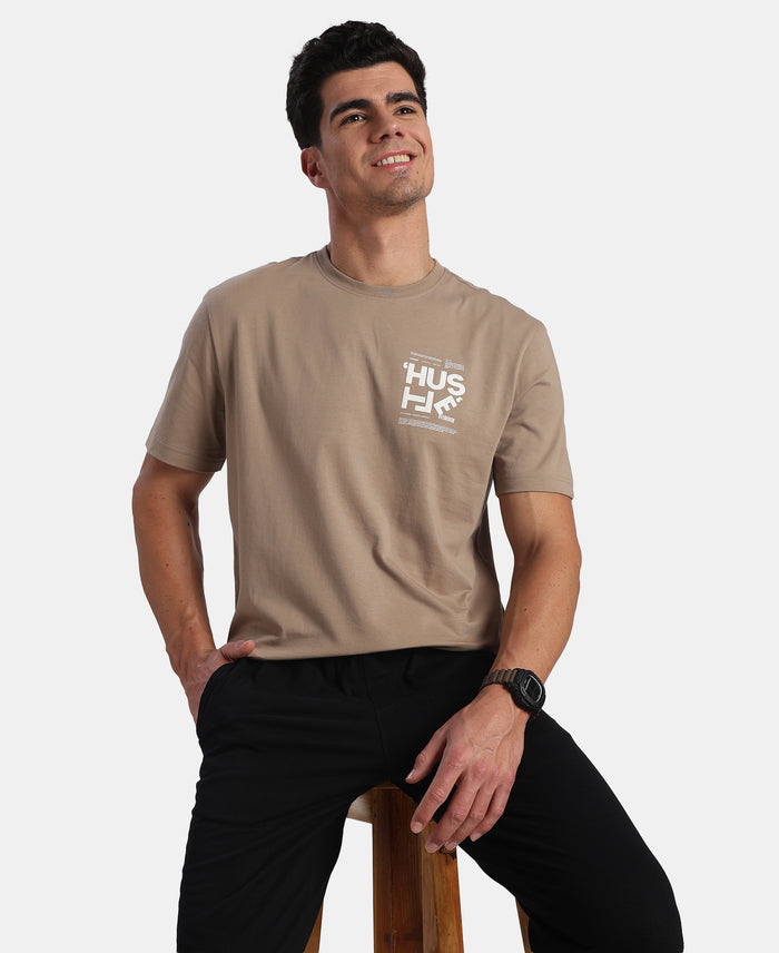 Super Combed Cotton Rich Graphic Printed Round Neck Half Sleeve T-Shirt - Desert Taupe