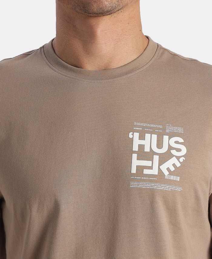 Super Combed Cotton Rich Graphic Printed Round Neck Half Sleeve T-Shirt - Desert Taupe
