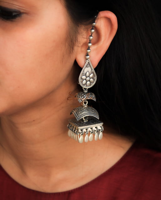 Tattva Flora Drop Motif Layered Flat Kaanchain Jhumka
