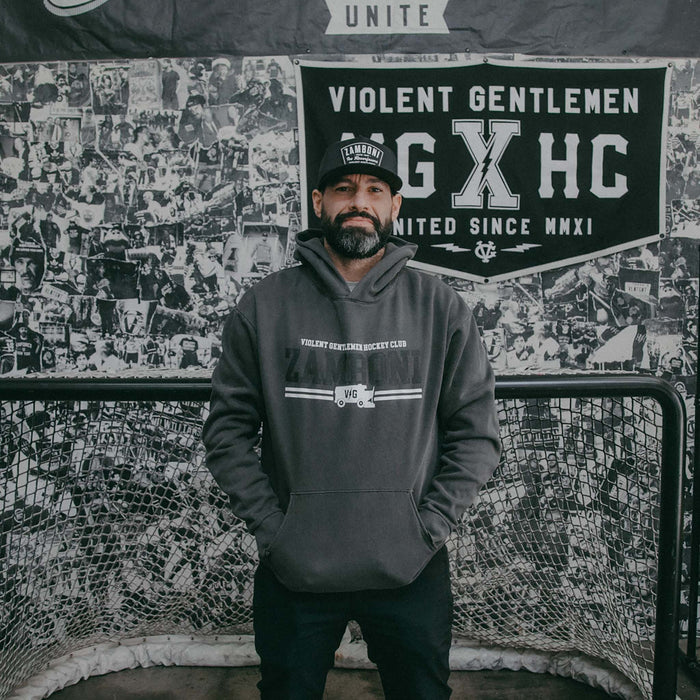 Hockey Two Line Pass Relaxed Pullover Hood - - Men's Fleece Tops - Violent Gentlemen Hockey Lifestyle | Built by Fans for Fans | Perfect Gift for hockey fan or hockey players that live in the hockey culture
