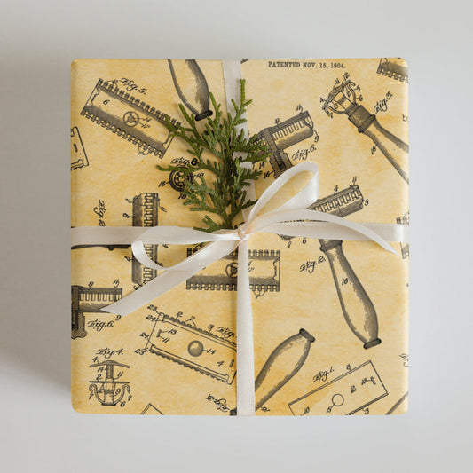 Vintage Safety Razor Gift Wrap Paper by Phoenix Shaving! | Made In USA! | 3 Sheets - Phoenix Artisan Accoutrements